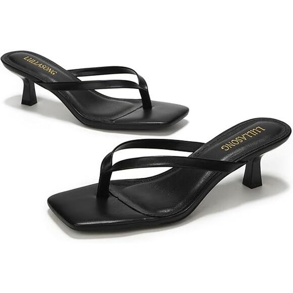 Lullasong Womens Size 7.5 Black Open Toe 2.5" Kitten Heel Slide On Sandal Shoes - Picture 3 of 6